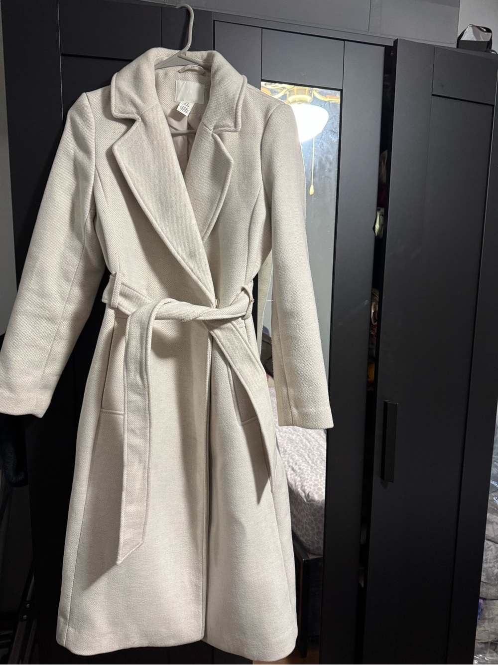 H&M Cream Textured Wrap Coat with Belt XS with tags